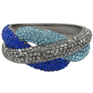 Aqua & Royal Blue Hematite Grey Rhinestone Twist Fancy Hinged Bangle Bracelet